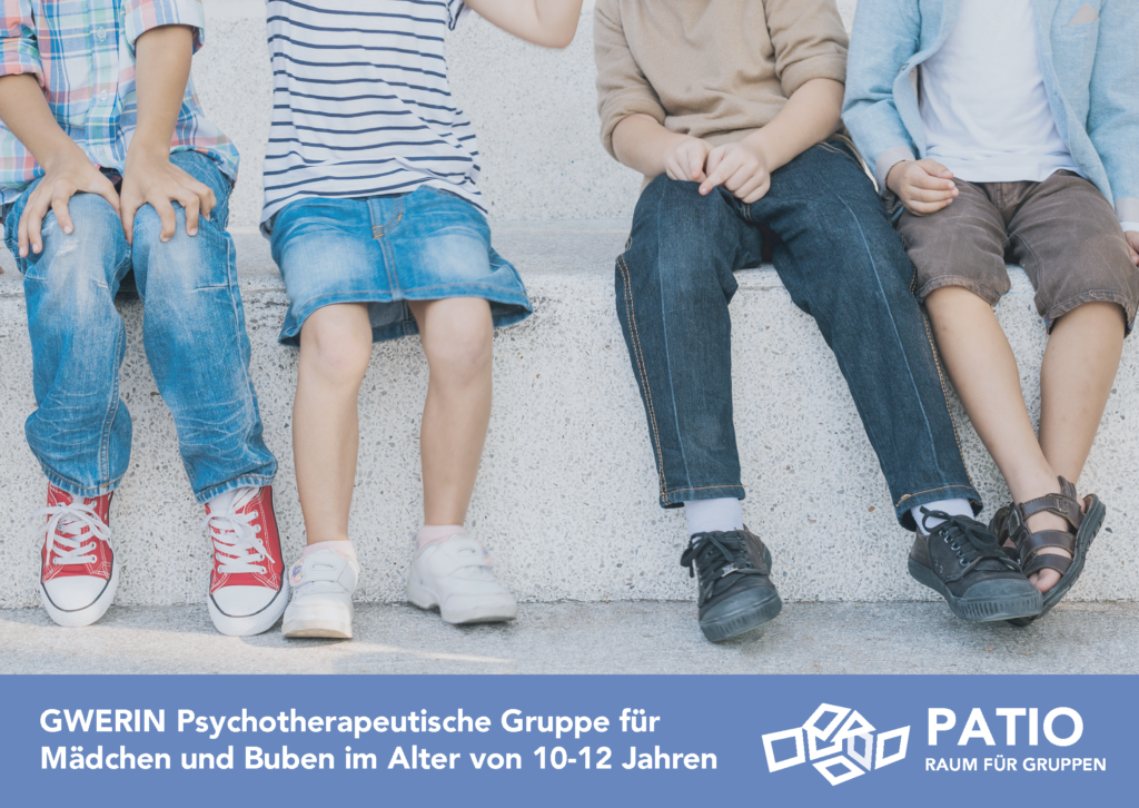 Deckblatt Flyer "GWERIN Psychotherapeutische Gruppe für Mädchen und Buben im Alter von 10-12 Jahren".