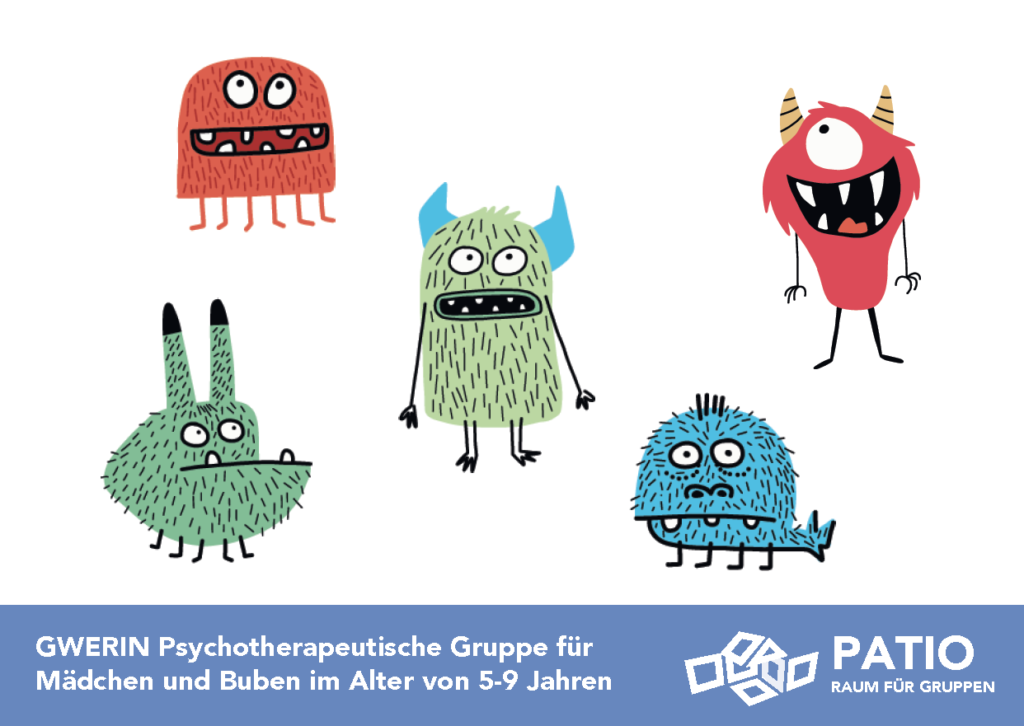 Deckblatt Flyer "GWERIN Psychotherapeutische Gruppe für Mädchen und Buben im Alter von 5-9 Jahren".